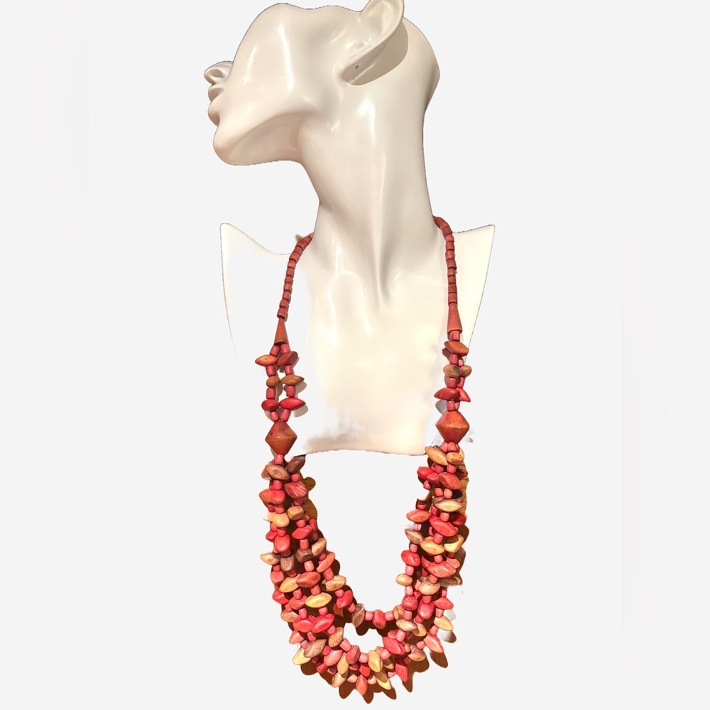 2/$15 - Vibrant Red Multilayer Wooden Necklace – Boho Vibes